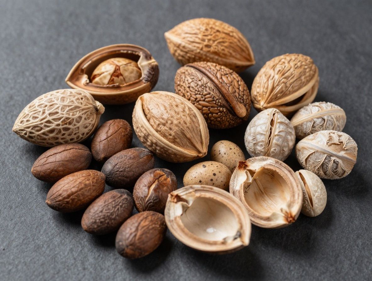 Garść różnorodnych orzechów włoskich, migdałów i orzechów nerkowca na drewnianej desce — naturalne źródła witaminy E i kwasów omega-3